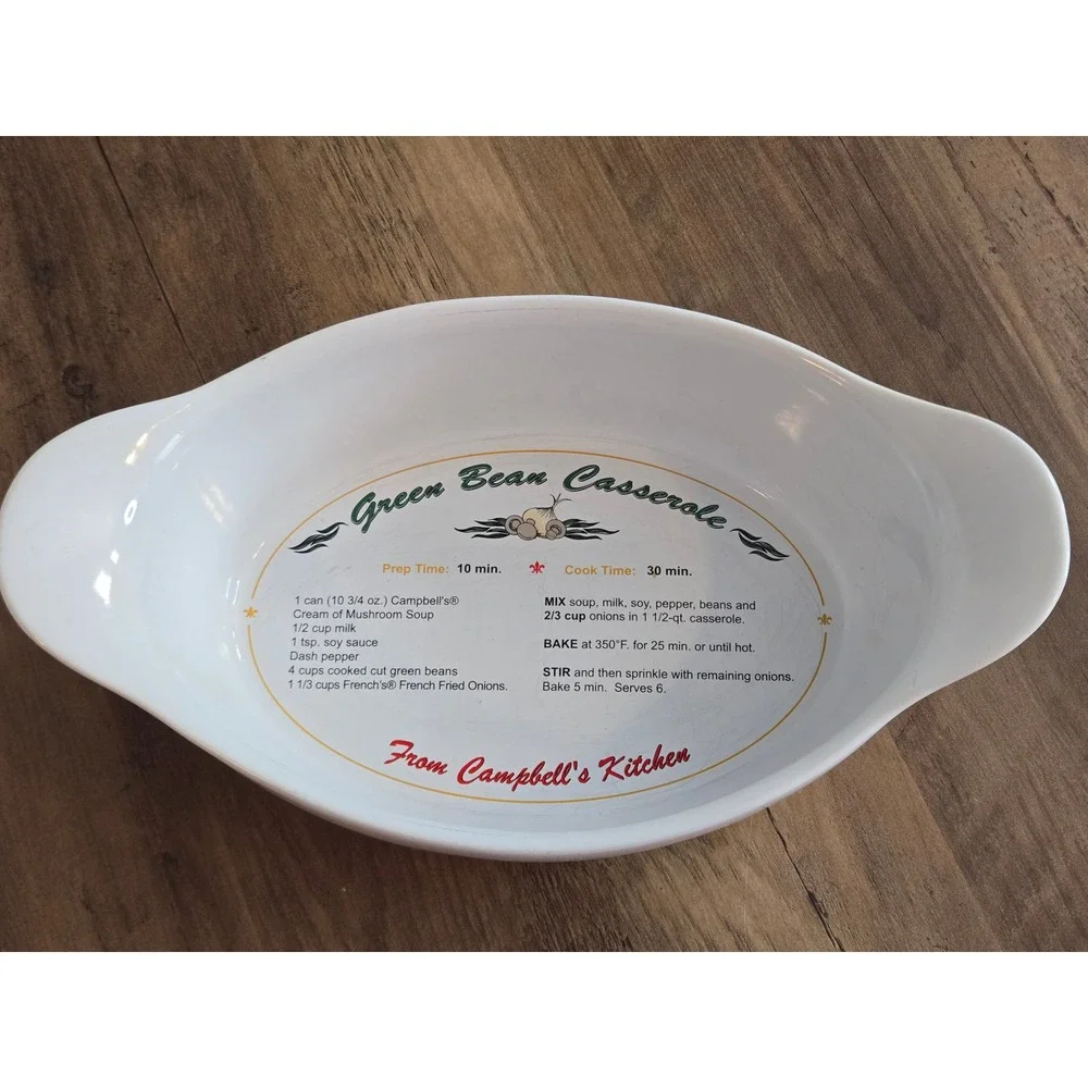 2005‎ Campbells Green Bean Casserole Ceramic Baking Dish w/Recipe Handles